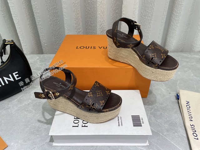 LV路易威登2022vs春夏巴黎代購最新爆款涼鞋系列 圓頭松糕麻繩水臺涼鞋 dx3404